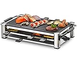 ROMMELSBACHER RCC 1500 Raclette-Grill (extra langes Kabel (2m), Tischgrill für 8 Personen, gerippte Alu-Druckguss-Grillplatte, Xylan Plus Antihaftbeschichtung, Parkdeck, 1500 W) chrom