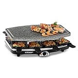 Cloer 6430 Raclette-Grill mit Naturstein, 1200 Watt, 8 Pfännchen antihaftbeschichtet mit wärmeisolierten Griffen