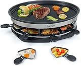 Raclette Grill Raclette 8 Personen, Elektrogrill Antihaftbeschichtet mit 8 Pfännchen und 4 Holzspatel, Temperaturregelung für Familie Party - 1500W Schwarz